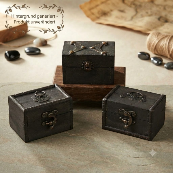 Geheimnisvolle Schätze: Exklusives 3er-Set Miniatur-Holztruhen im Vintage-Look